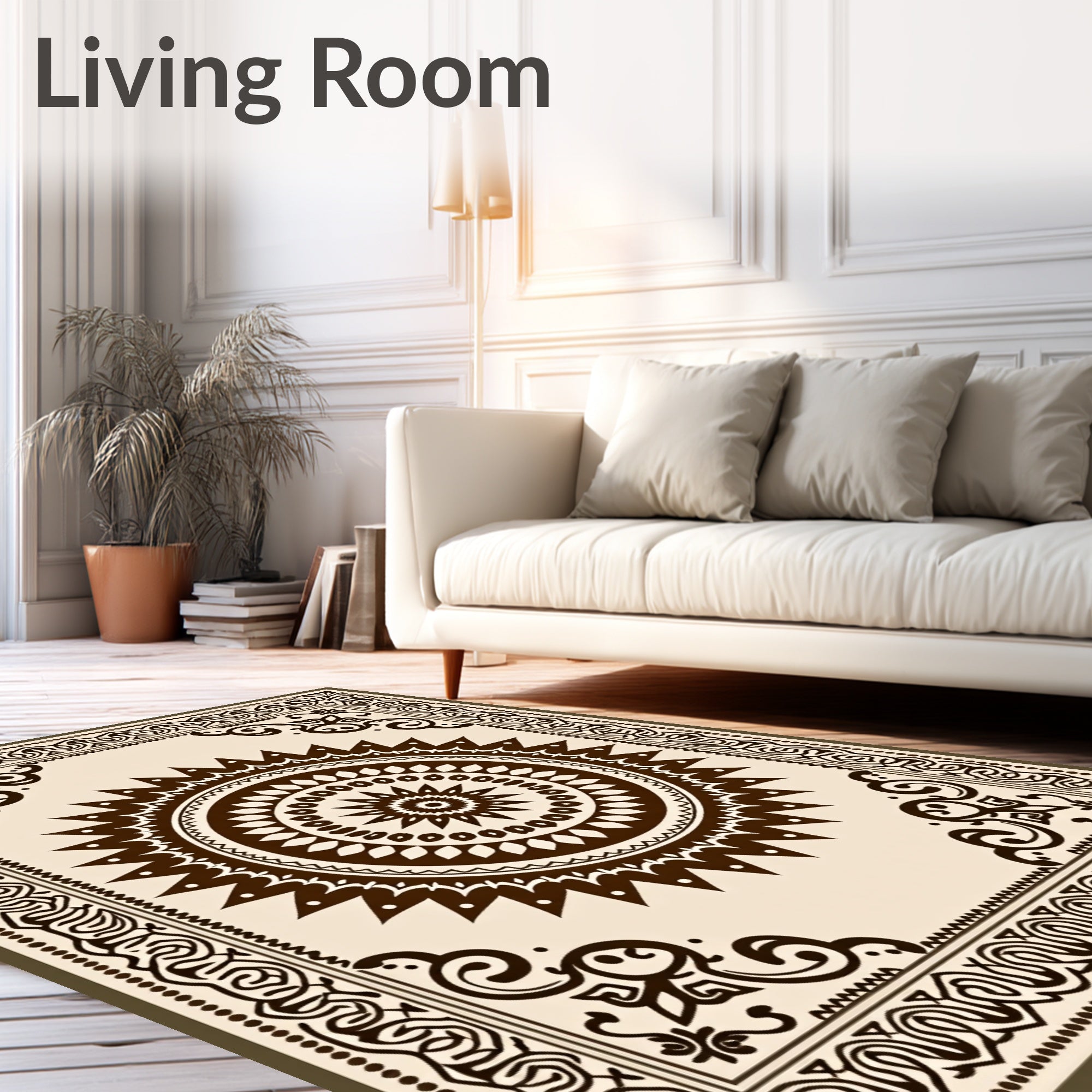 Ornate Mandala Round Border Design Rug