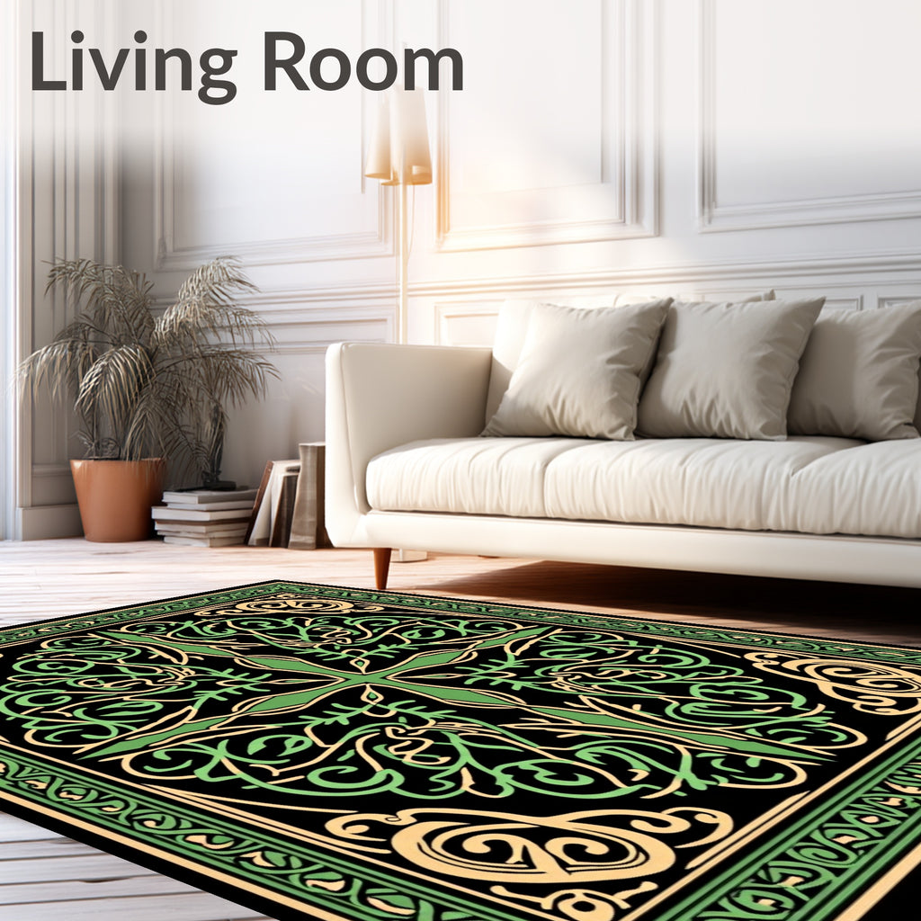 Knotwork Green Vine Scroll Border Rug