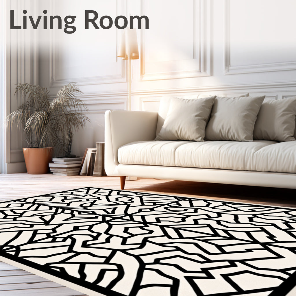 Black Geometric Abstract Pattern Rug