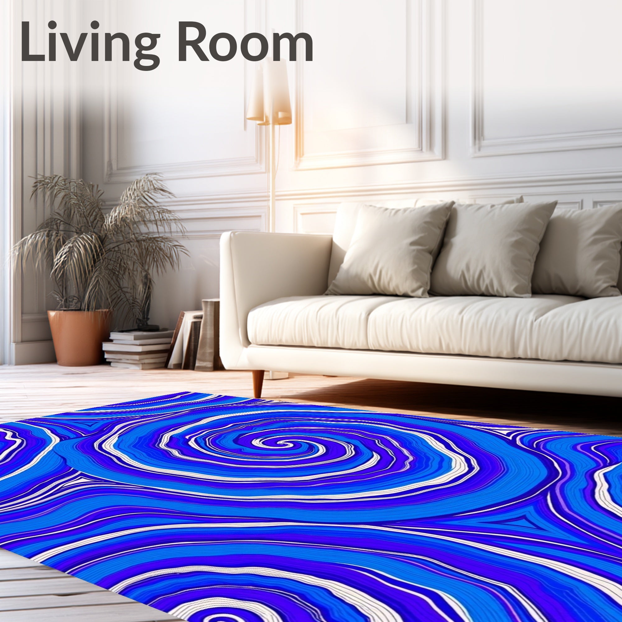 Vibrant Blue Swirl Marbled Pattern Rug