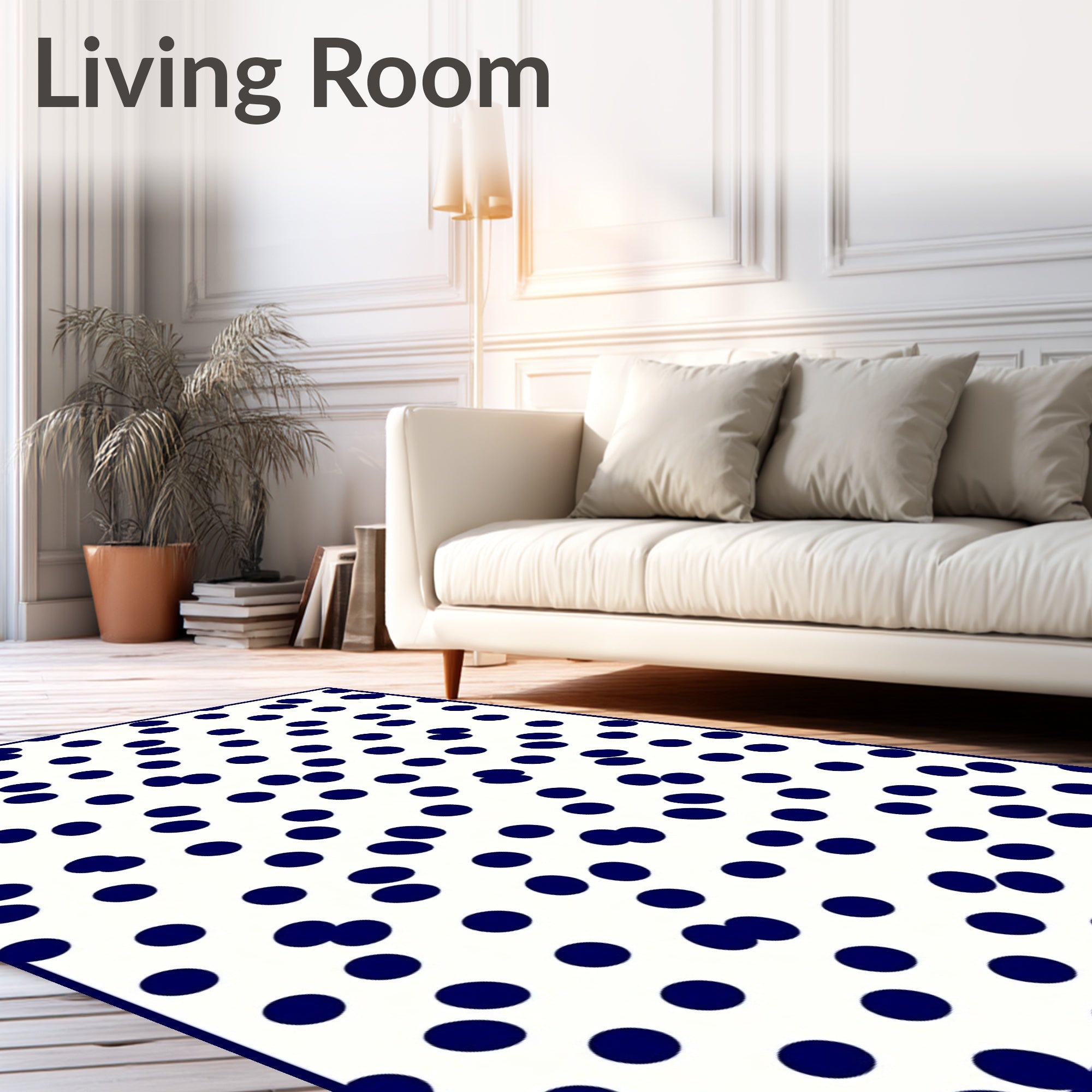 Navy Blue Scattered Polka Dot Pattern Rug