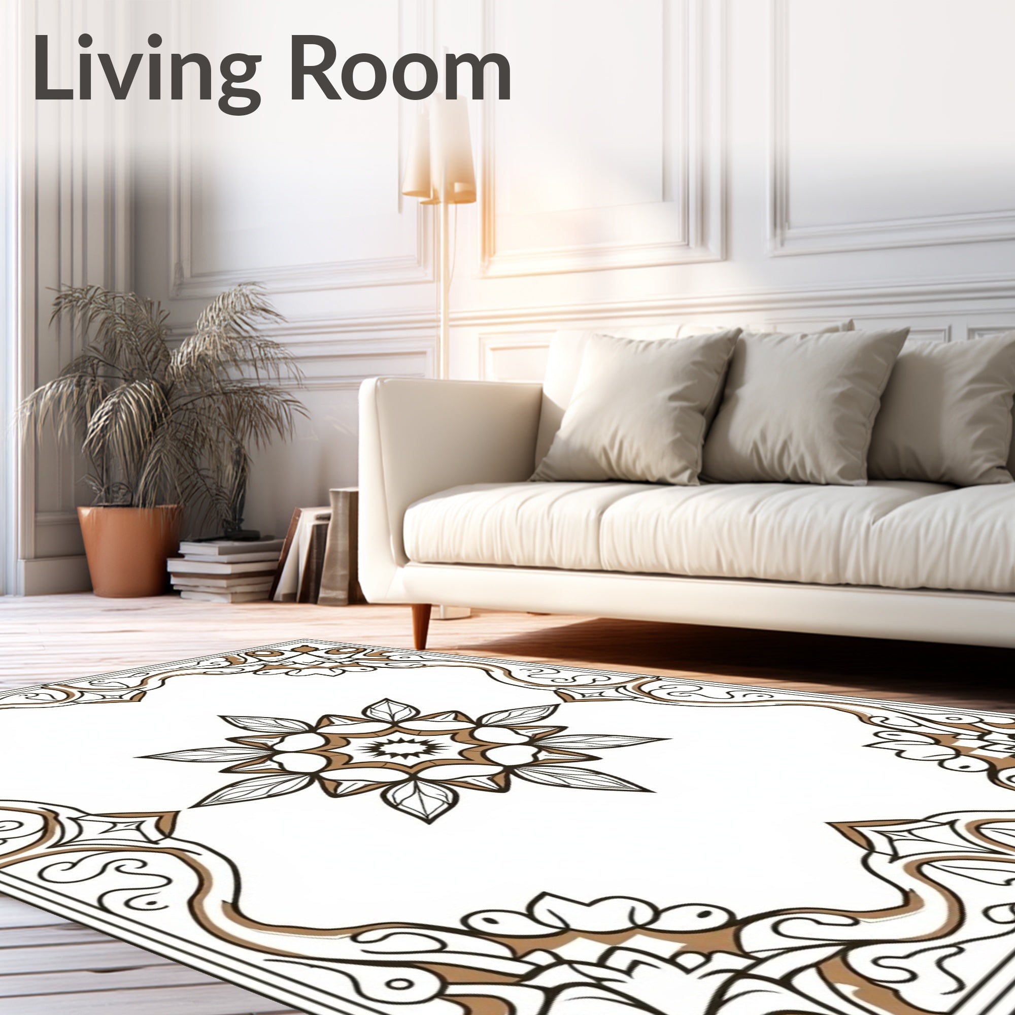 Intricate Floral Border Mandala Design Rug
