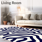 Navy Blue Abstract Swirl Pattern Rug
