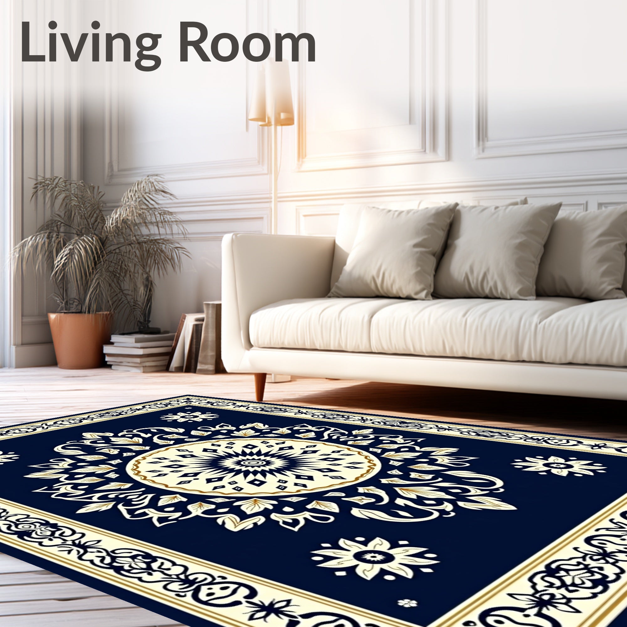 Classic Mandala Blue Gold Pattern Rug