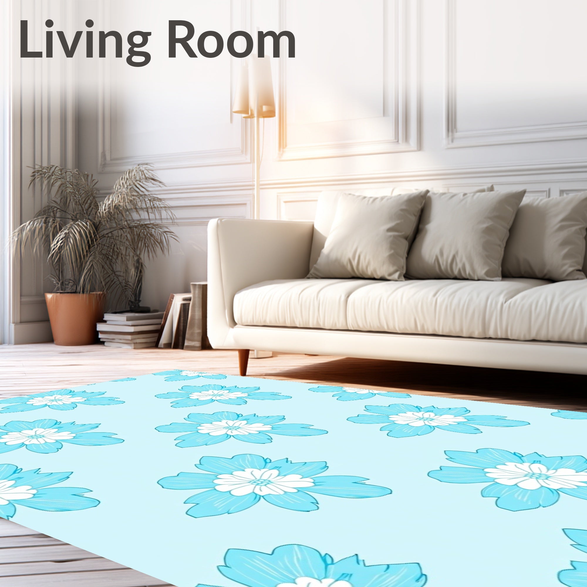 Light Blue Floral Pattern Rug