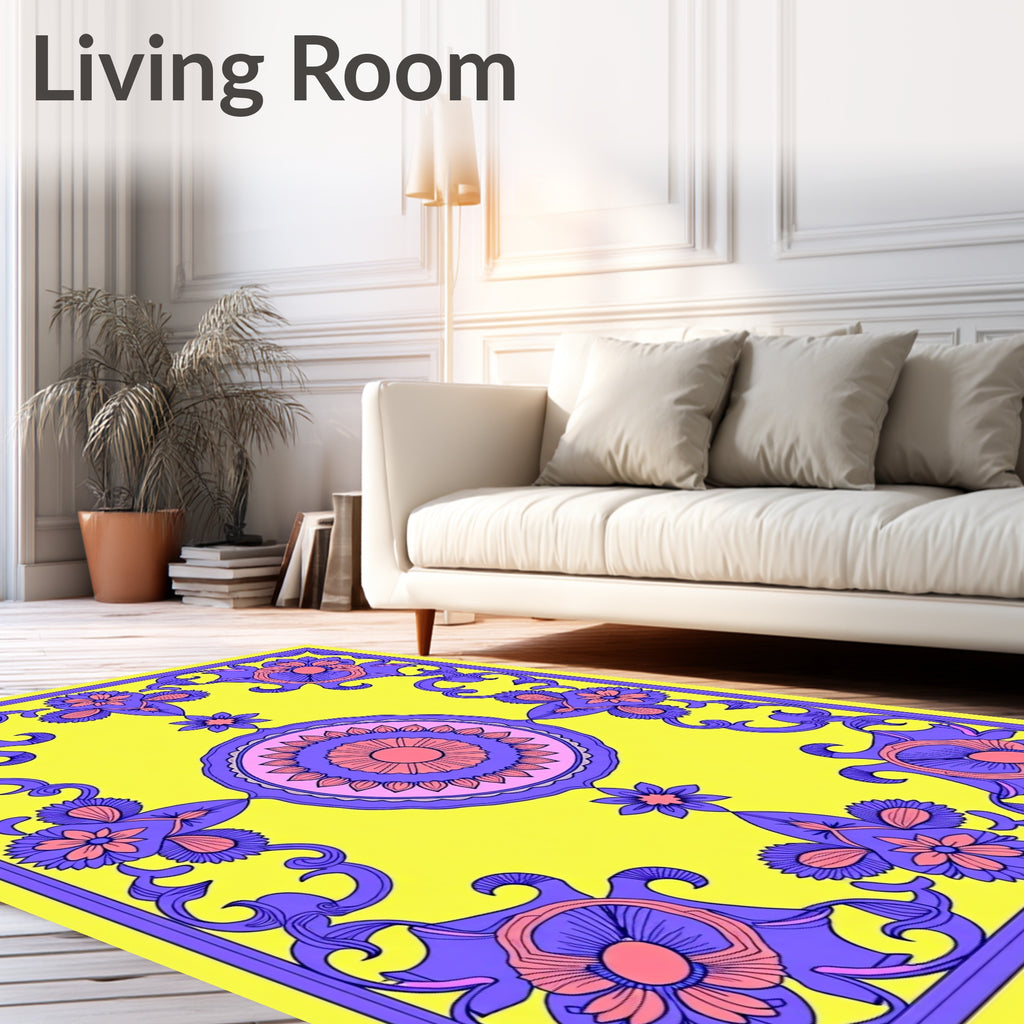 Bright Floral Medallion Border Design Rug