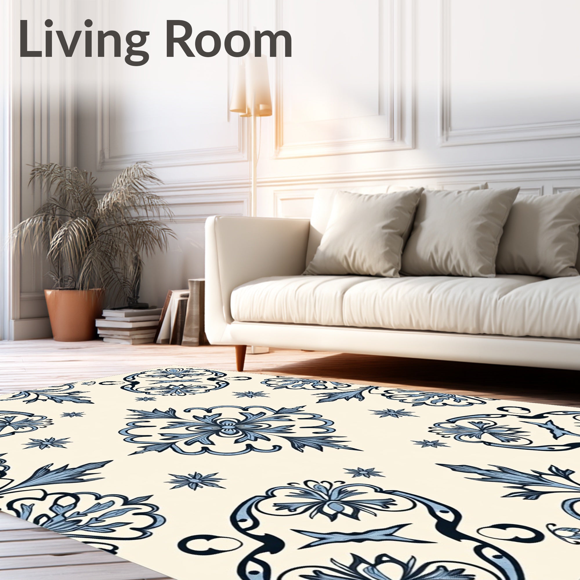 Elegant Light Blue Floral Medallion Design Rug