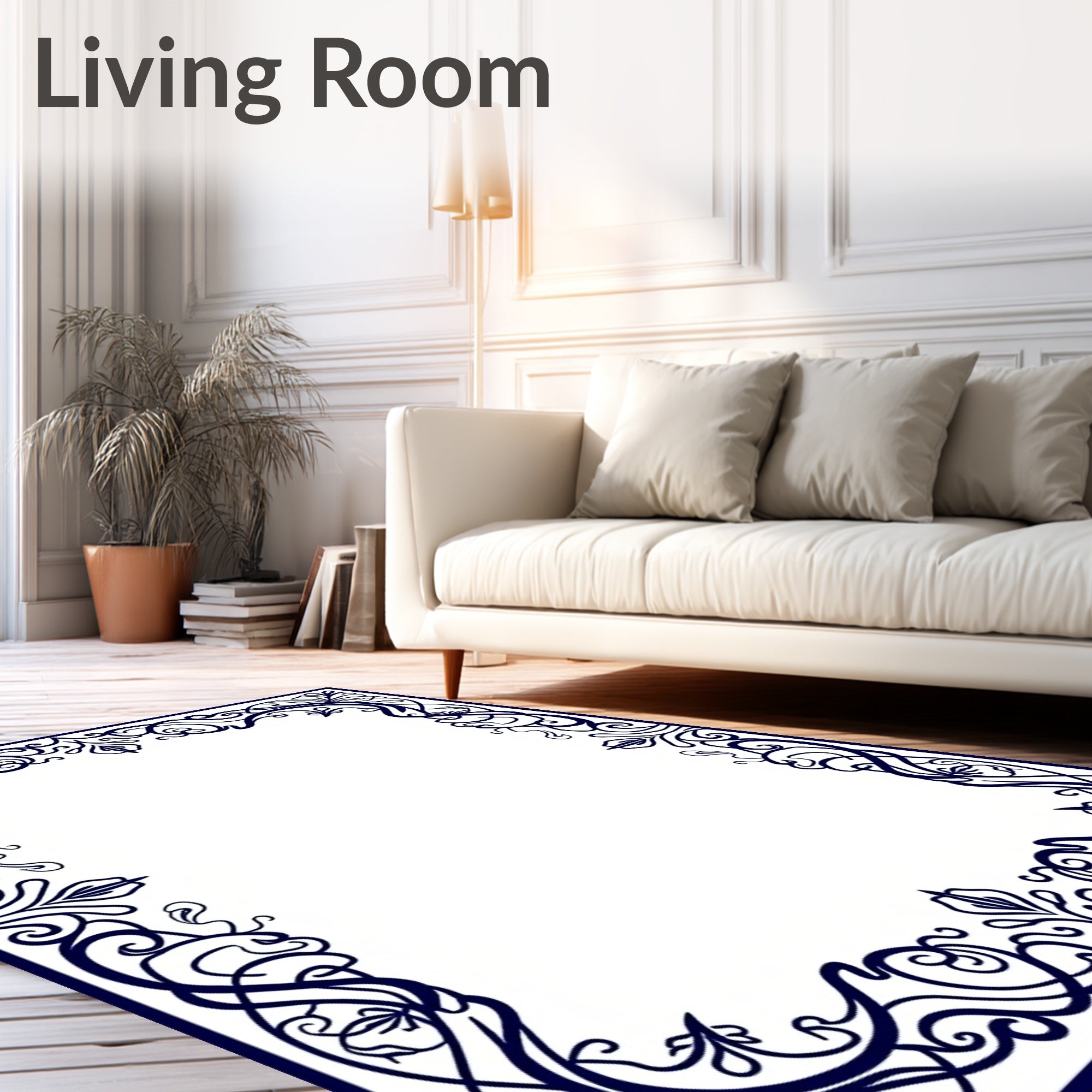 Ornate Navy Swirl Floral Elegance Rug