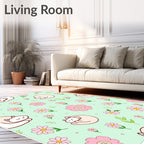 Sweet Sleeping Cats Floral Print Rug