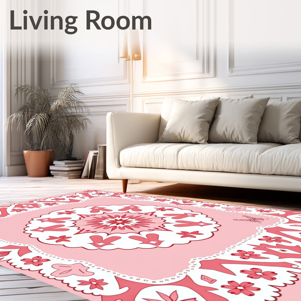 Floral Mandala Patterned Pink Rug
