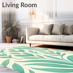 Coastal Teal Leaf Pattern Rug