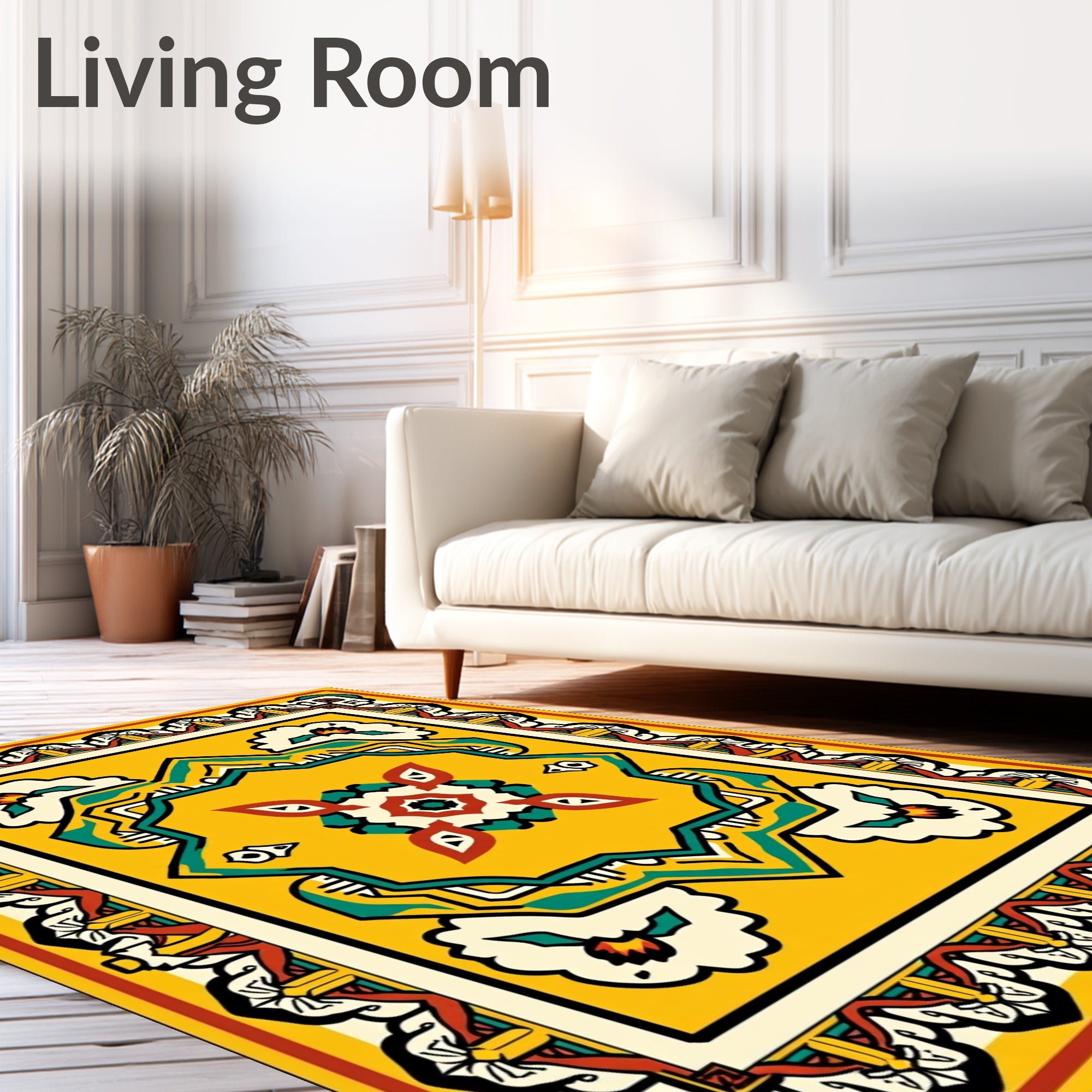 Yellow Floral Geometric Motif Rug