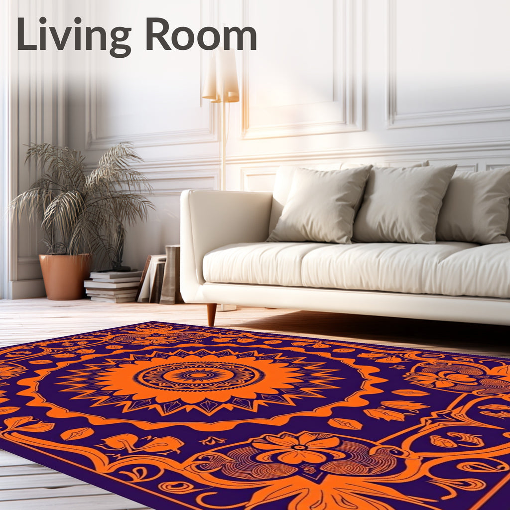 Vibrant Orange Floral Mandala Design Rug