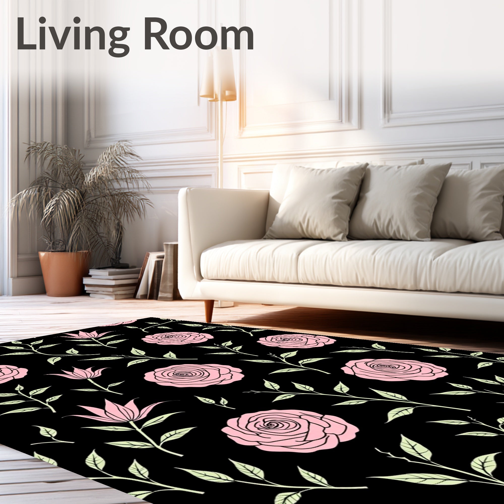Pink Rose and Lily Floral Pattern Rug