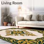 Ornate Golden Floral Border Design Rug