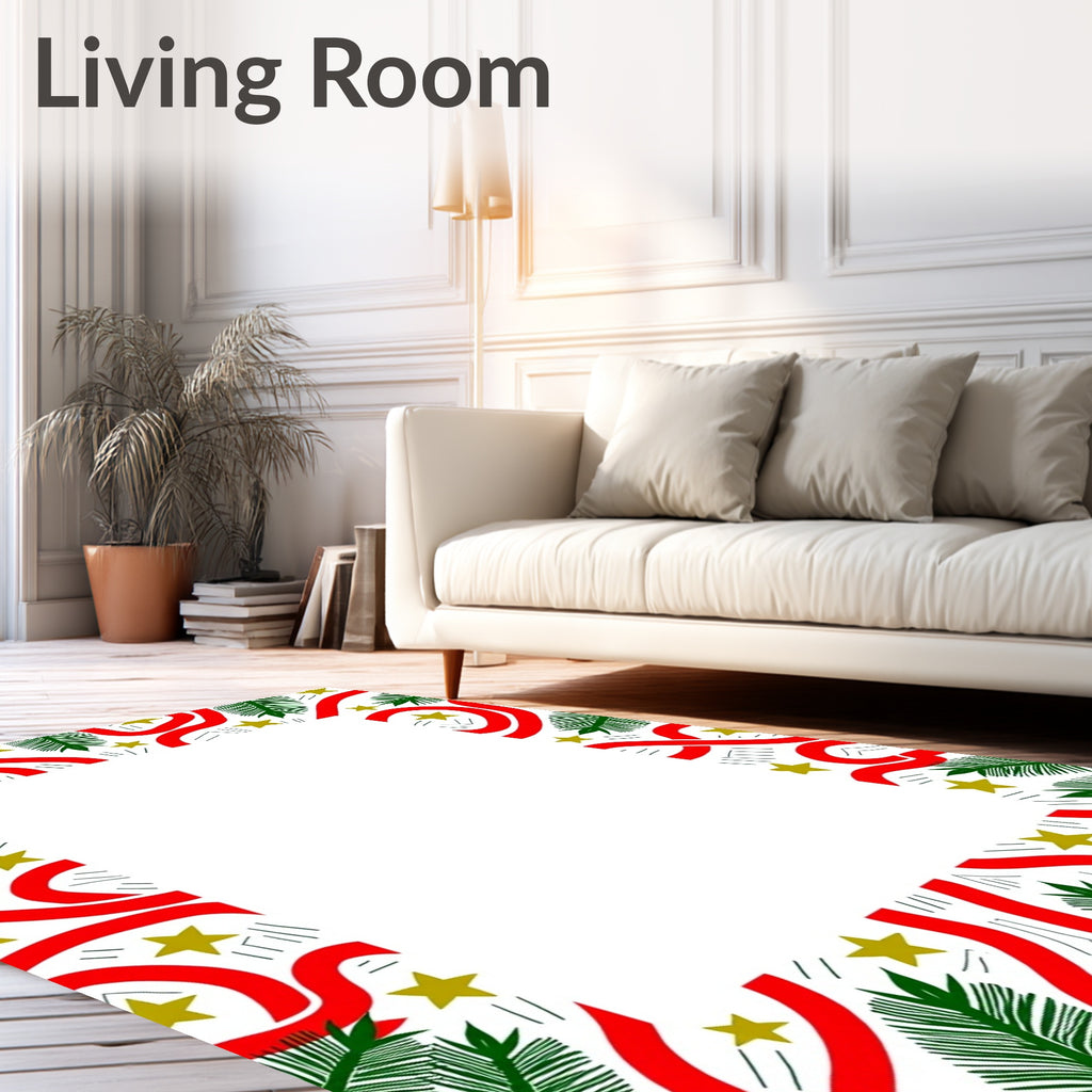 Red Ribbon Green Fern Golden Starburst Rug