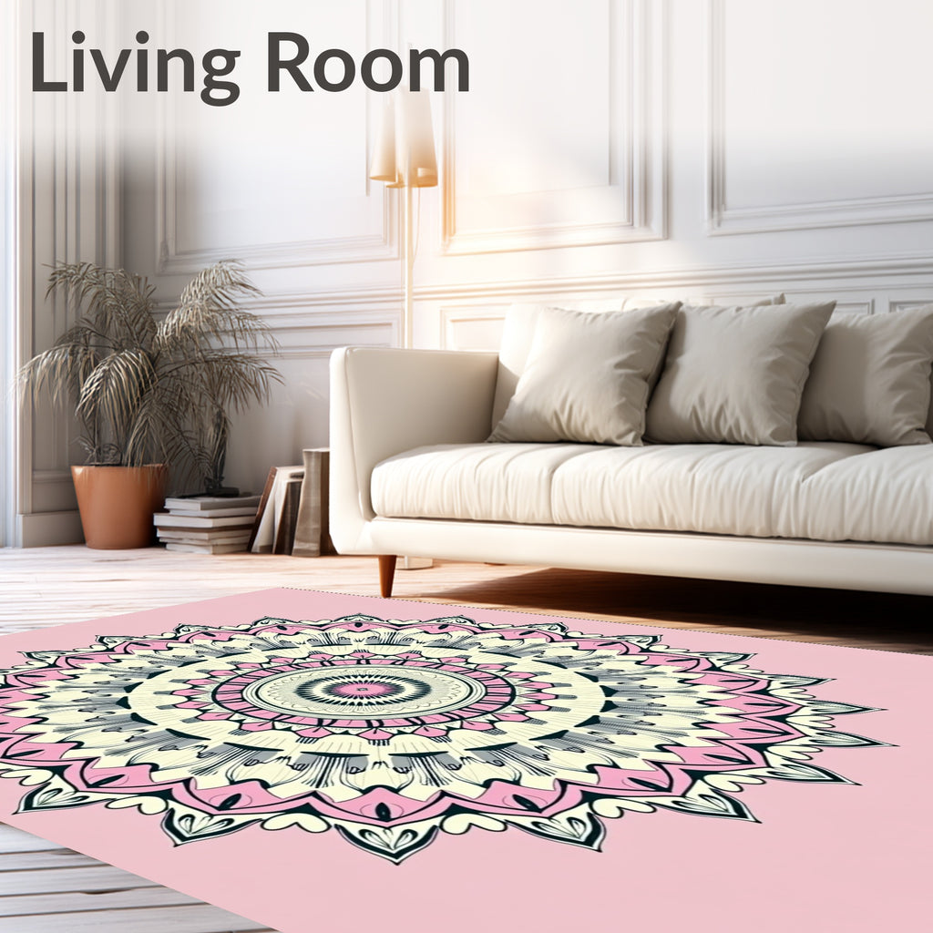 Pink Cream Intricate Mandala Design Rug