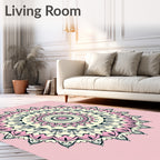 Pink Cream Intricate Mandala Design Rug