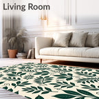 Dark Green Leafy Botanical Pattern Rug