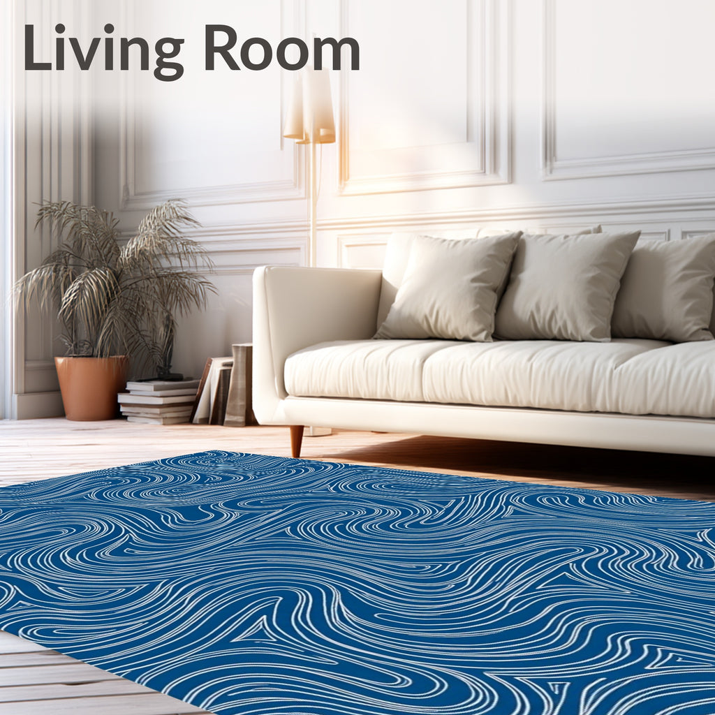 Blue Swirl Abstract Line Art Rug