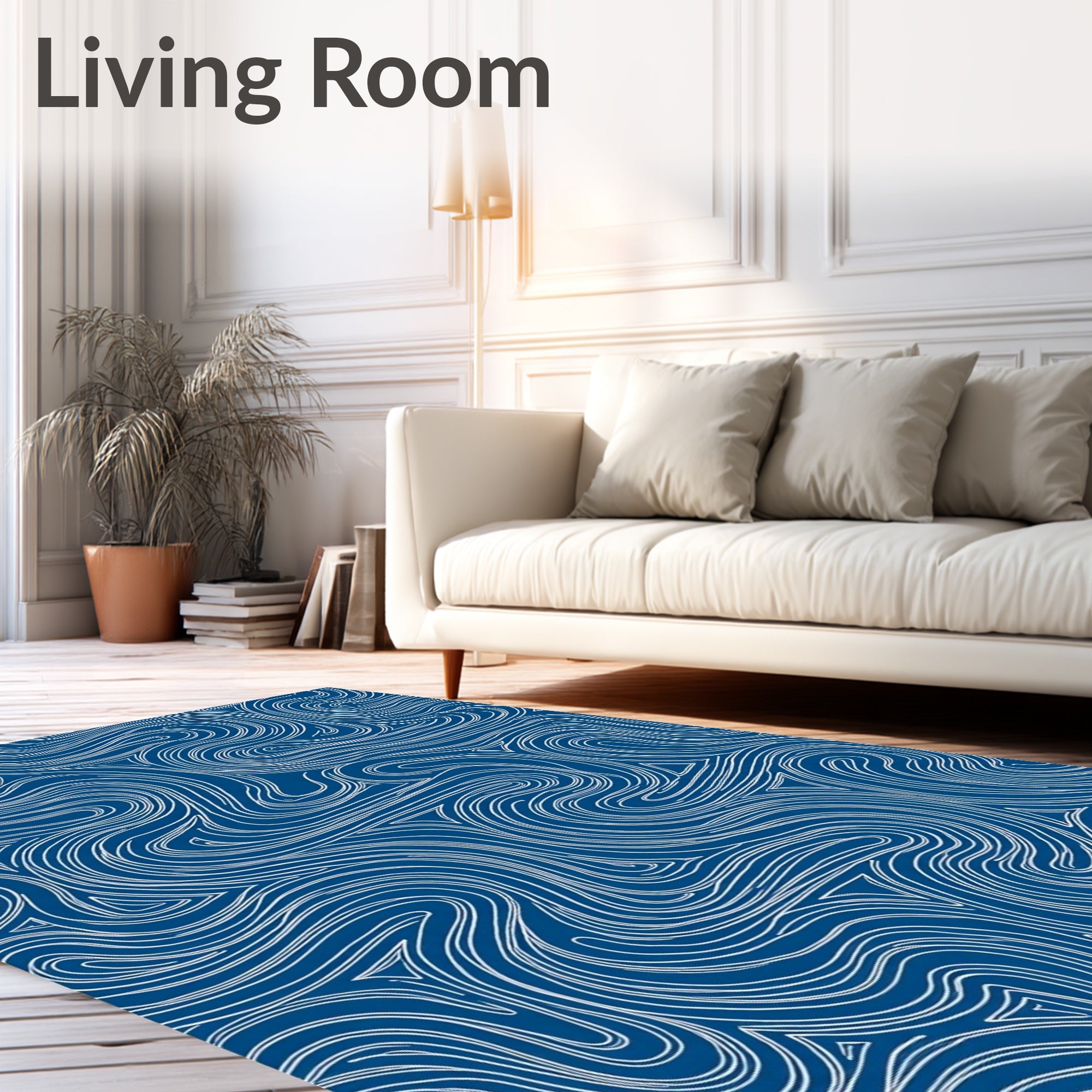 Blue Swirl Abstract Line Art Rug
