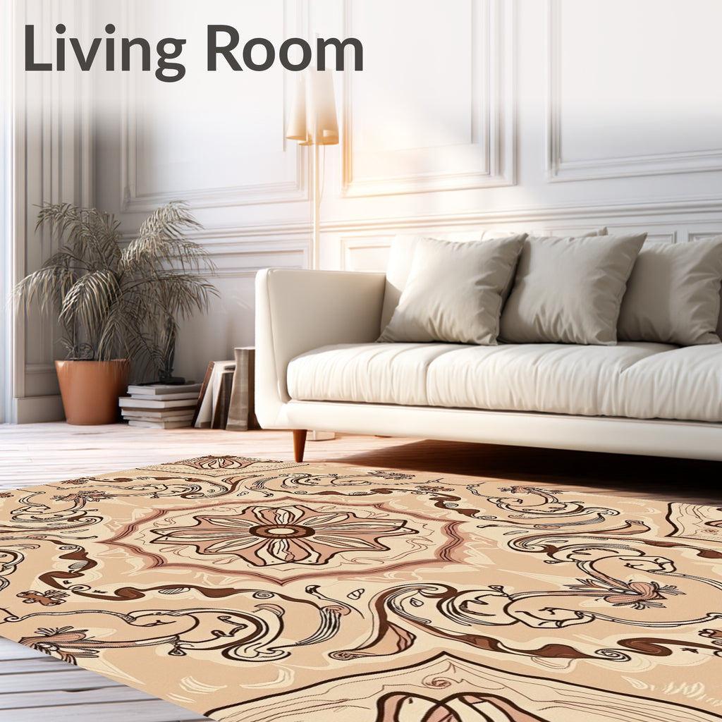 Sepia Floral Scrollwork Pattern Rug