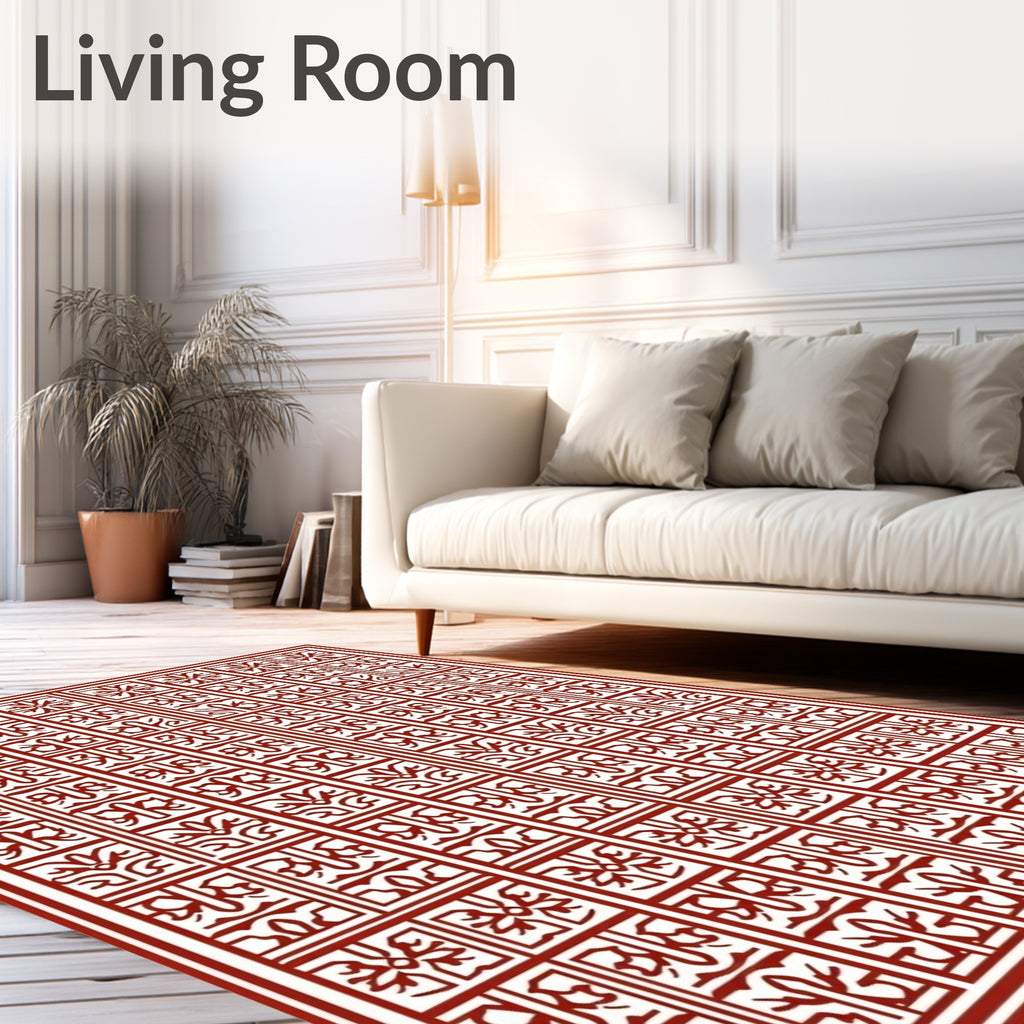 Ornate Red Geometric Ornament Rug