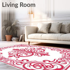 Elegant Red Scrollwork Floral Design Rug