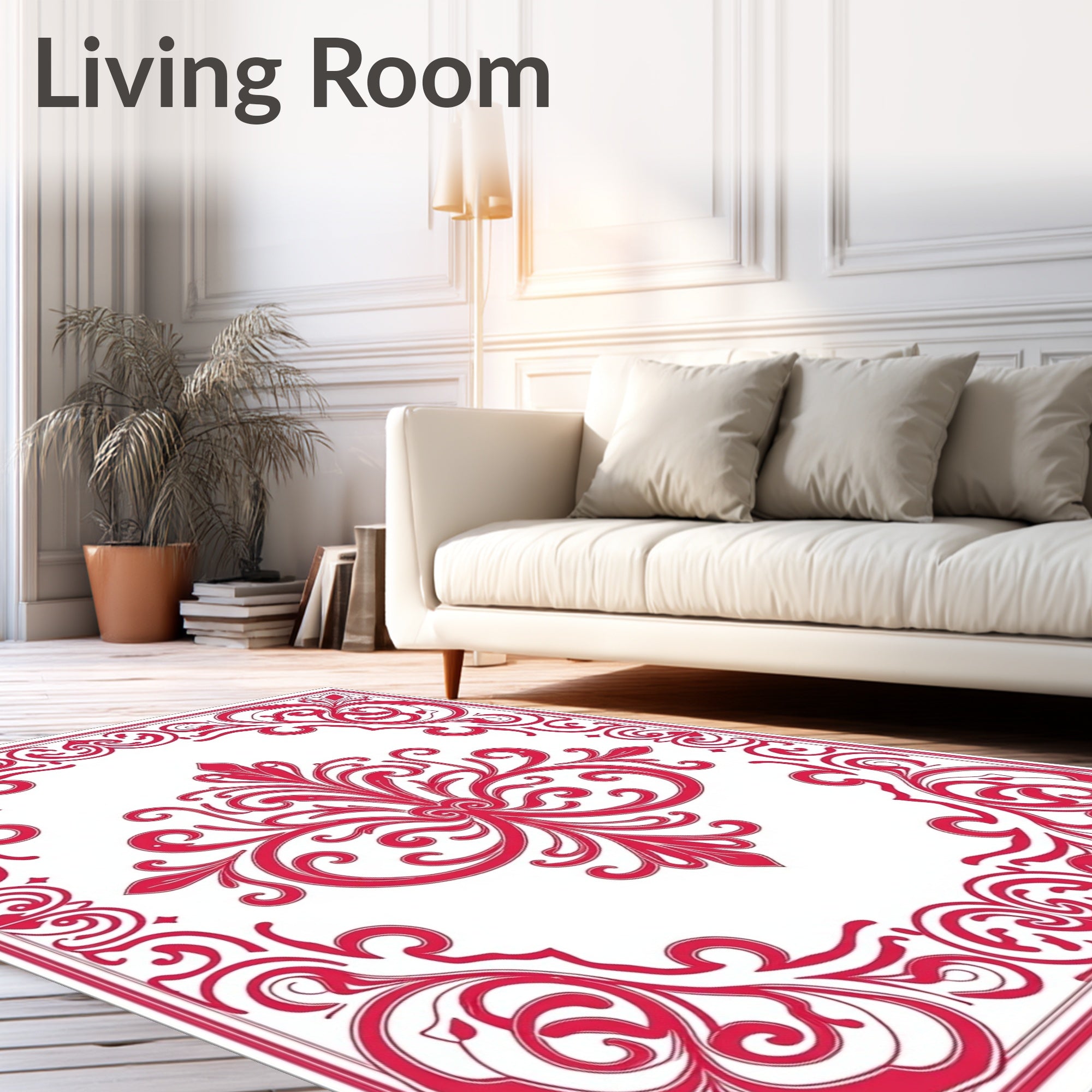Elegant Red Scrollwork Floral Design Rug