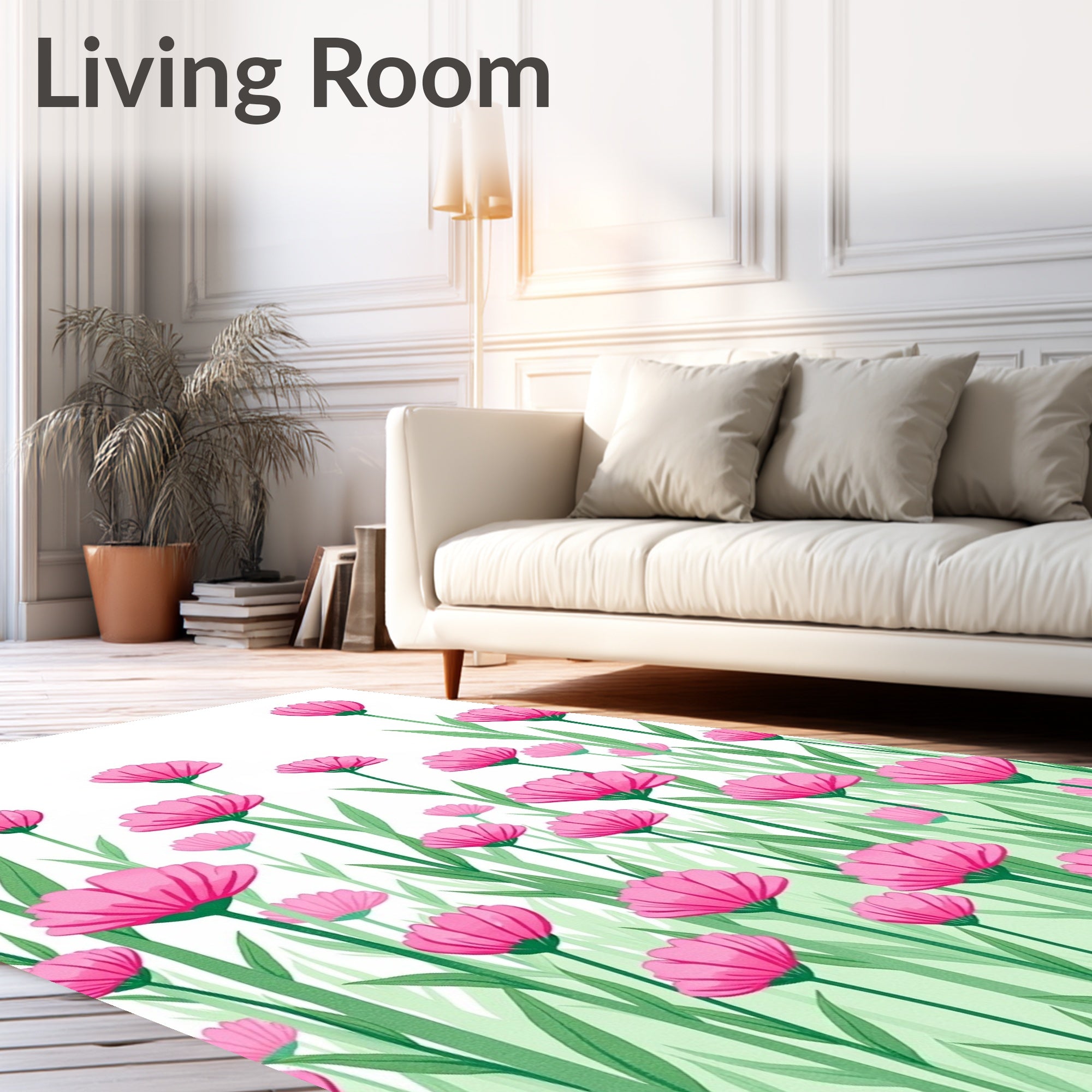 Pink Daisy Field Pattern Rug