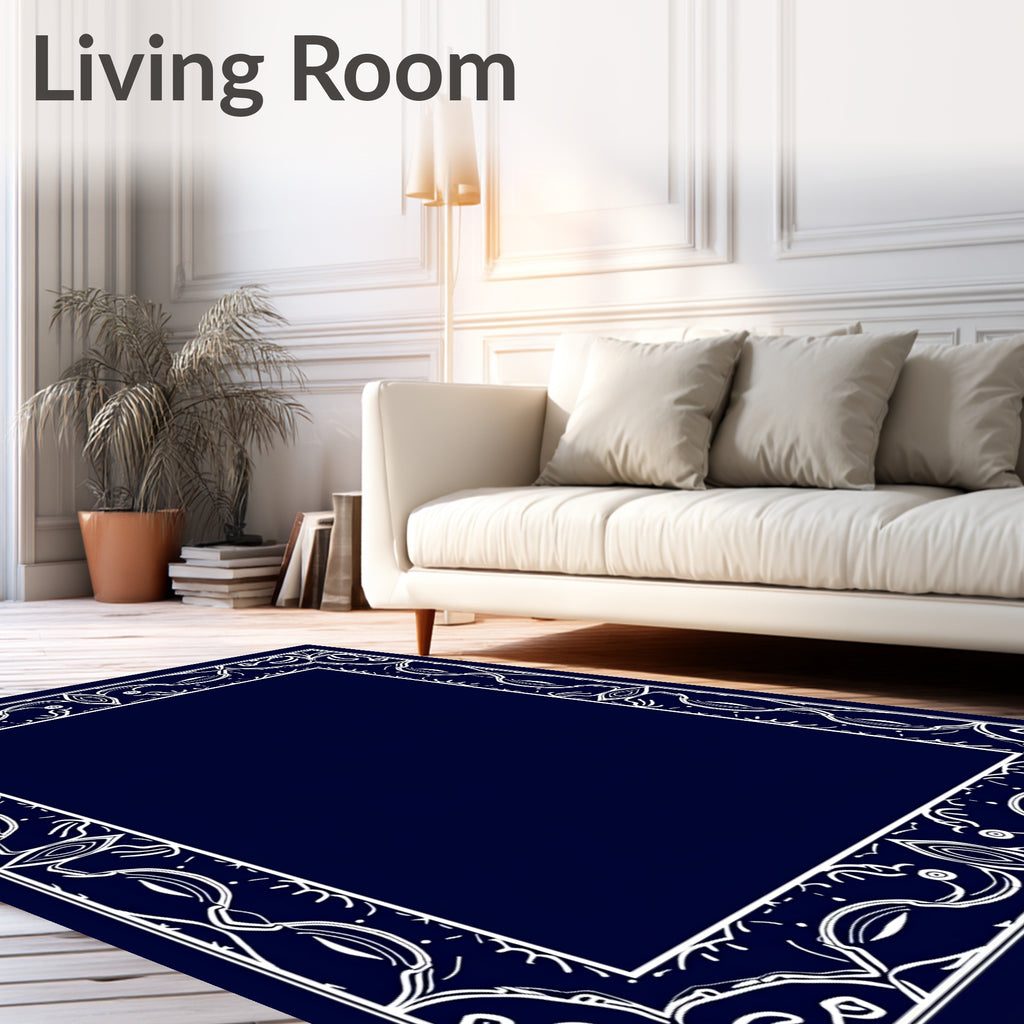 Elegant White Scroll Border Design Rug