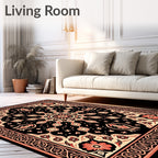 Intricate Floral Sunburst Black and Red Rug