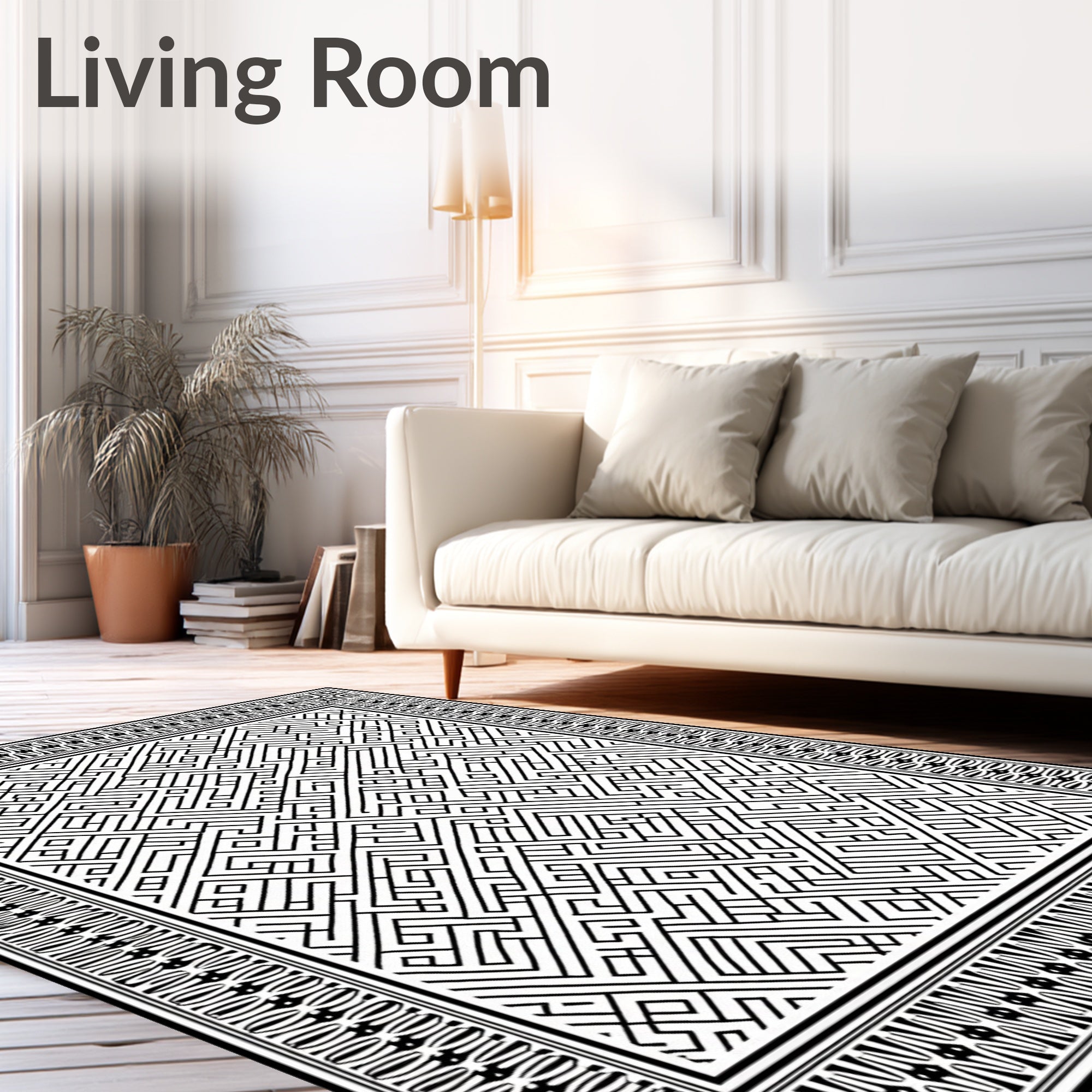Intricate Maze Bordered Pattern Rug