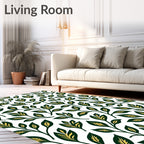 Dark Green Leafy Branch Pattern Rug