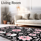 Pink Snowman Floral Black Art Rug