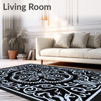 Ornate Black And White Floral Rug