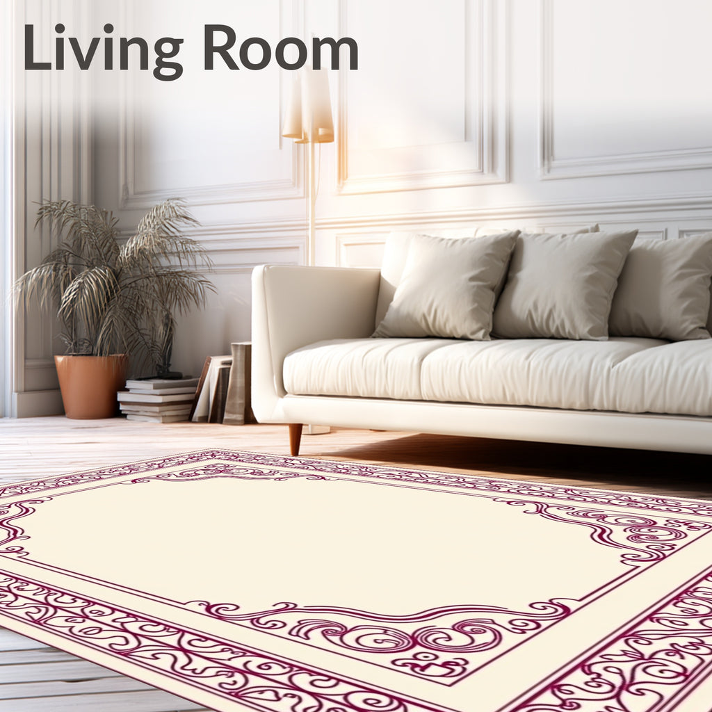 Ornate Scrollwork Border Design Rug