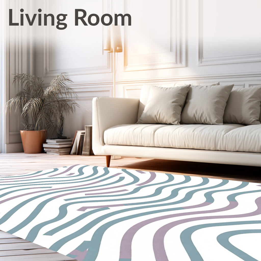 Wavy Teal Mauve Line Design Rug
