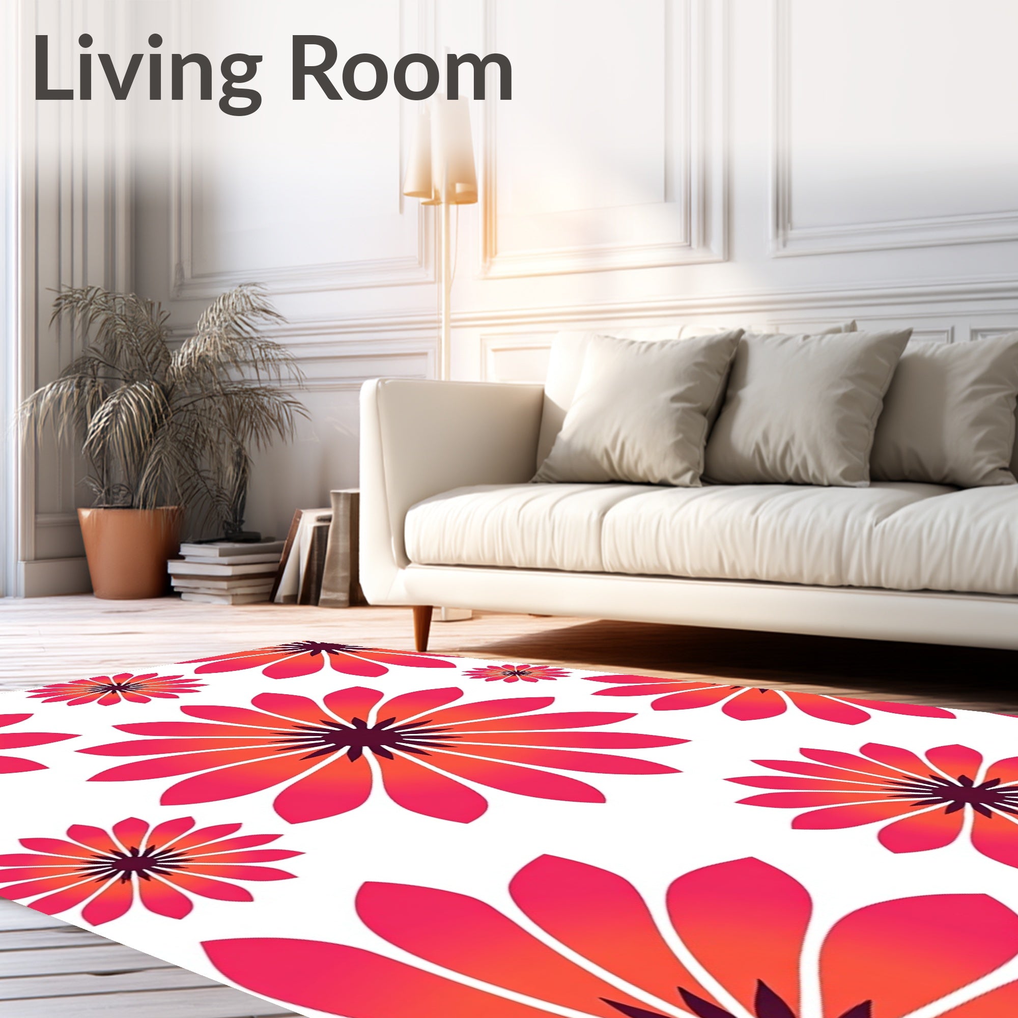 Floral Burst Pattern Red Orange Rug