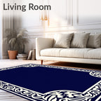 Elegant Ivory Floral Scroll Border Design Rug