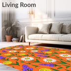 Bright Daisy And Rose Pattern Rug