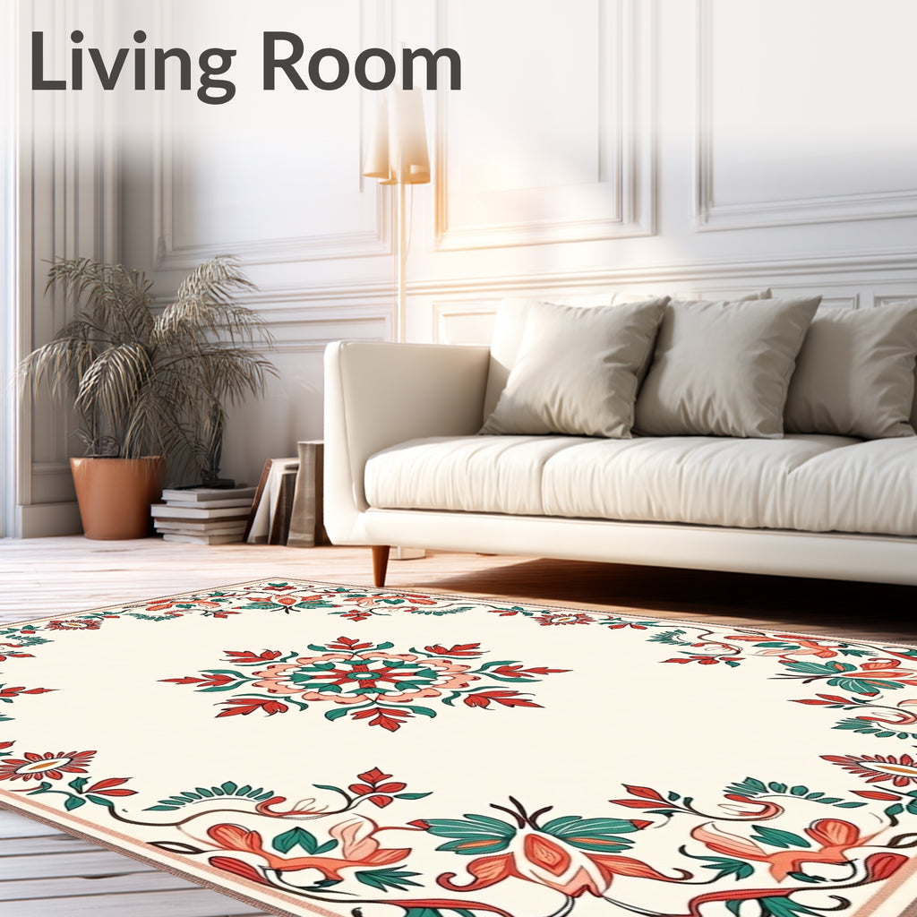 Floral Medallion Symmetry Coral Teal Rug