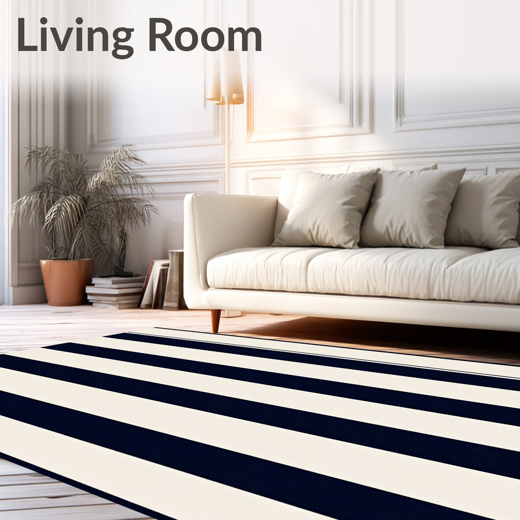 Classic Navy White Stripe Design Rug