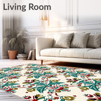 Rich Teal Red Floral Bird Medallion Rug