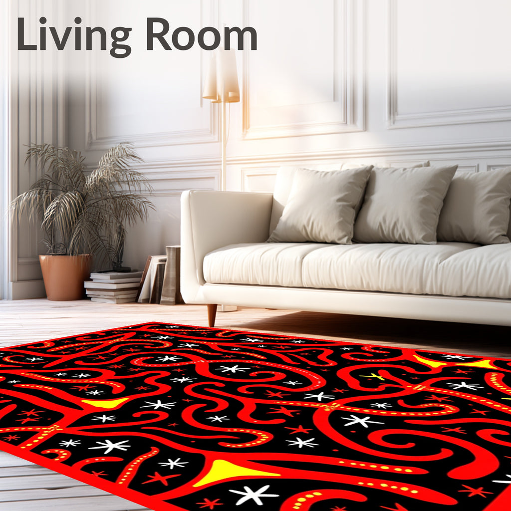 Abstract Red Yellow Swirls Rug