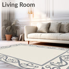 Elegant Grey Scrollwork Border Rug