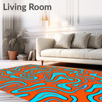 Retro Orange Blue Wavy Abstract Design Rug