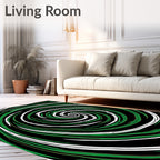 Green And White Swirling Lines Rug