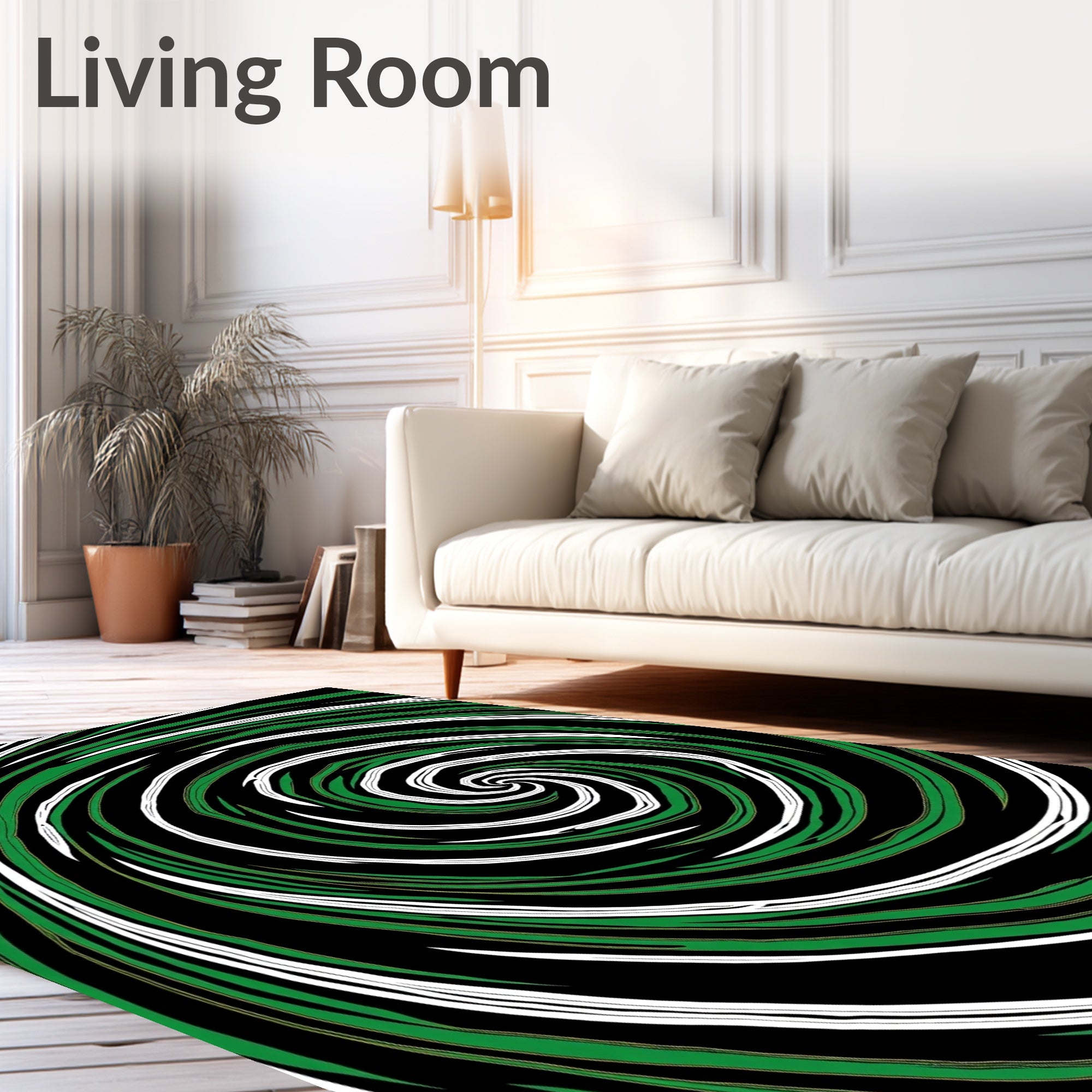 Green And White Swirling Lines Rug