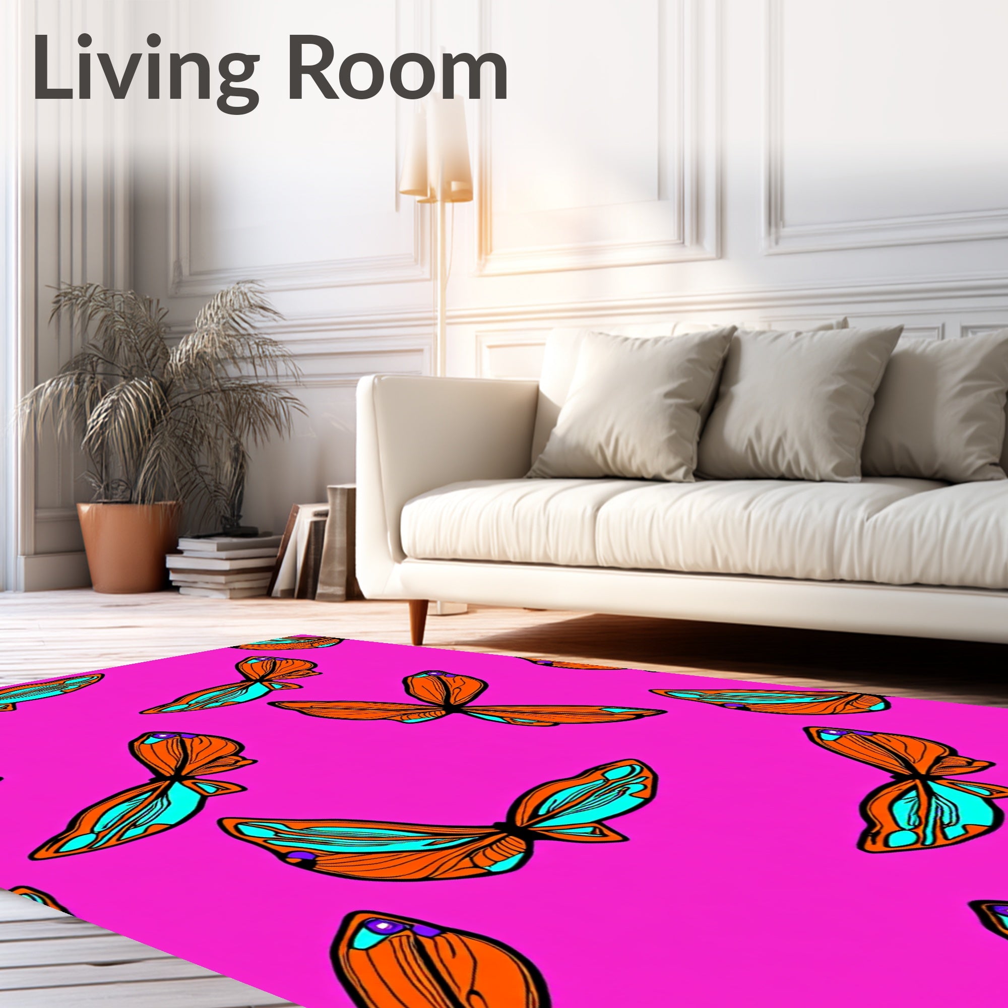 Artistic Orange Butterfly Pattern Rug